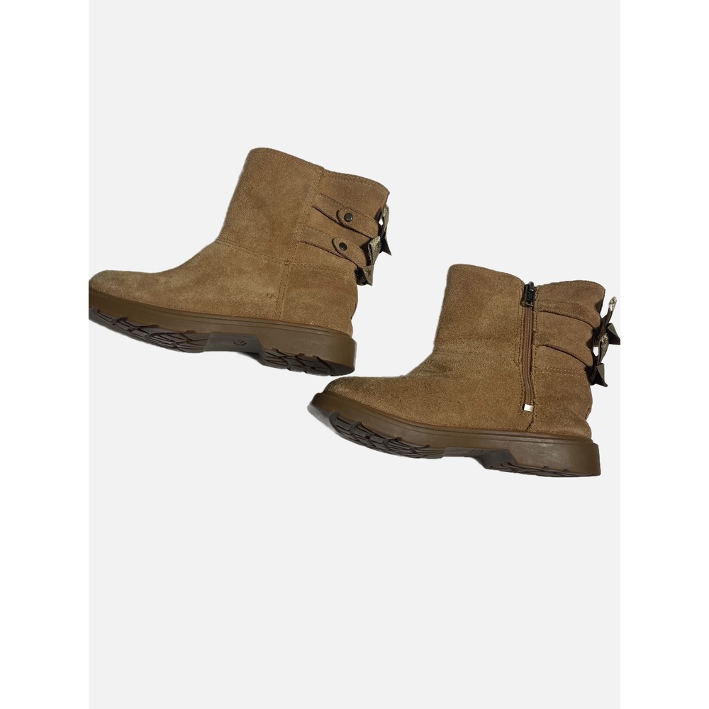 UGG Boots Kids Size 12 Brown Suede Gold Star Bows Winter Side Zip 1115833 Cozy
